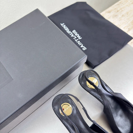 YSL 26S SLINGBACK HIGH HEELS 55 MM IN BLACK SATIN