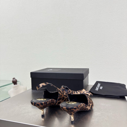 YSL 26S SLINGBACK HIGH HEELS 55 MM IN LEOPARD PRINT SATIN