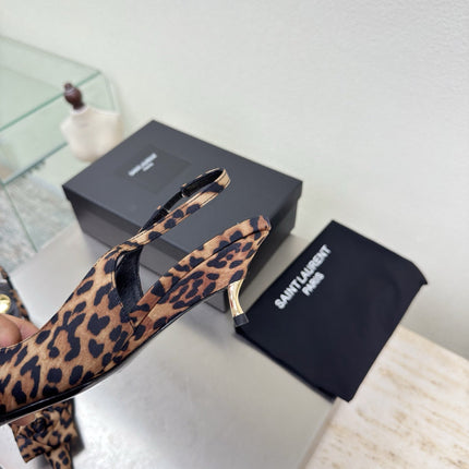 YSL 26S SLINGBACK HIGH HEELS 55 MM IN LEOPARD PRINT SATIN