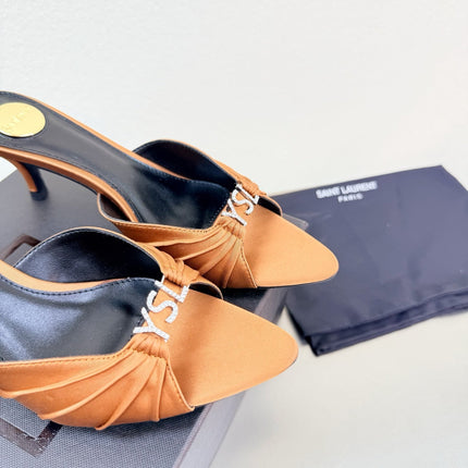 YSL 26S HIGH HEEL SANDALS 65 MM IN ORANGE FABRIC