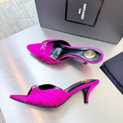 YSL 26S HIGH HEEL SANDALS 65 MM IN DARK PINK FABRIC