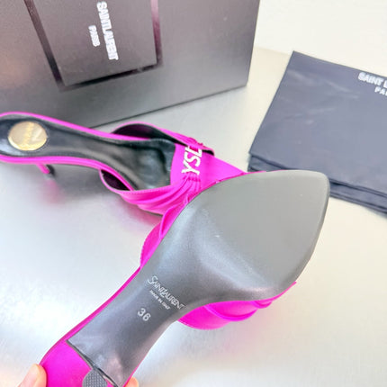 YSL 26S HIGH HEEL SANDALS 65 MM IN DARK PINK FABRIC