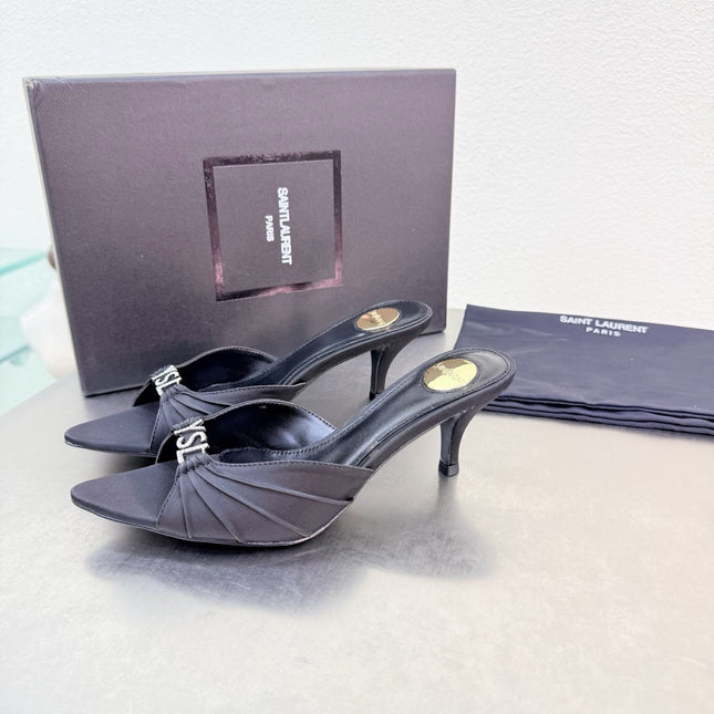 YSL 26S HIGH HEEL SANDALS 65 MM IN BLACK FABRIC