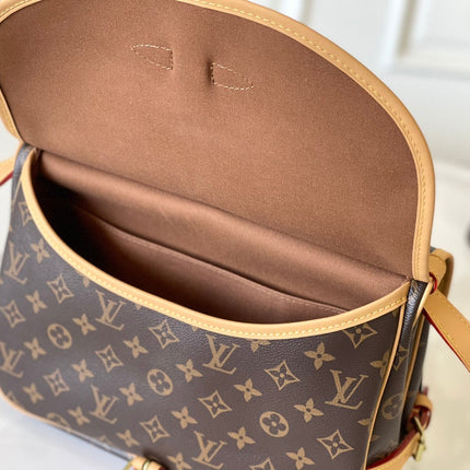 SAUMUR BB 28 IN BROWN MONOGRAM CANVAS AND LEATHER TRIM GOLD HARDWARE