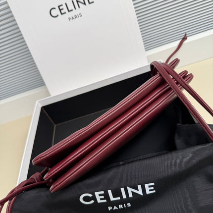 CELINE 25S TRIO FLAP 22MM IN DARK RED SMOOTH LAMBSKIN GOLD HARDWARE
