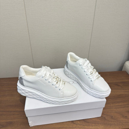 JIMMY CHOO 26S SNEAKERS 55 MM IN WHITE CALFSKIN PEARL-EMBELLISHED