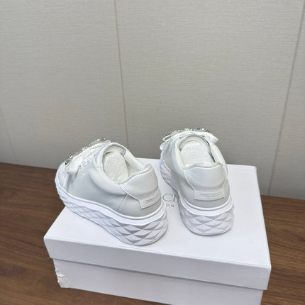 JIMMY CHOO 26S SNEAKERS 55 MM IN WHITE CALFSKIN WITH CRYSTAL BOW