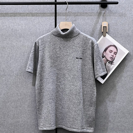 MIUMIU SHORT-SLEEVE TURTLENECK KNIT TOP STYLE 389