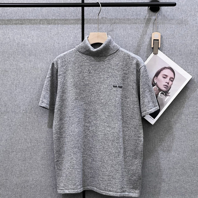 MIUMIU SHORT-SLEEVE TURTLENECK KNIT TOP STYLE 389