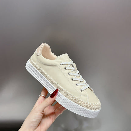 TELMA LACE-UP SNEAKER IN CREAM BEIGE LAMBSKIN AND RAFFIA