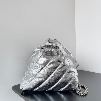 CRUSH SMALL TOTE BAG 26 IN SILVER QUILTED CALFSKIN SILVER HARDWARE