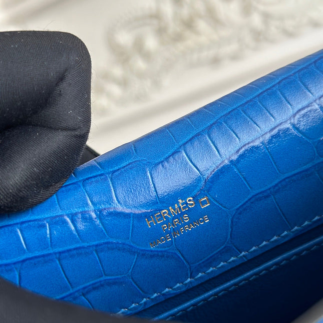 HM 26S KELLY MINI 22CM IN DARK BLUE CROC EMBOSSED CALFSKIN GOLD KELLY BUCKLE
