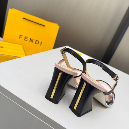 FENDI 26S SLINGBACK SANDALS IN BLACK CALFSKIN AND CANVAS