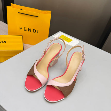 FENDI 26S SLINGBACK SANDALS IN LIGHT PINK CALFSKIN AND BROWN CANVAS