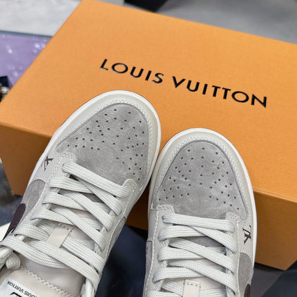 LV 26S DUNK LOW SNEAKERS IN LIGHT GREY BROWN CALFSKIN AND SUEDE