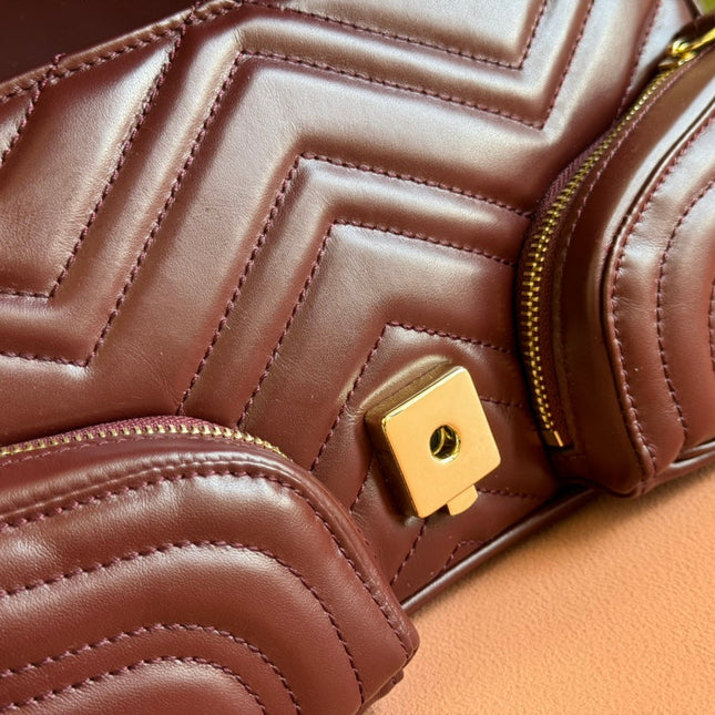 MARMONT SMALL MULTI-POCKET BAG 25 IN CURRANT RED CALFSKIN GOLD HARDWARE