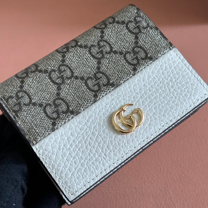 MARMONT BI-COLOUR CARD CASE WALLET 11 IN BEIGE EBONY GG CANVAS WHITE CALFSKIN