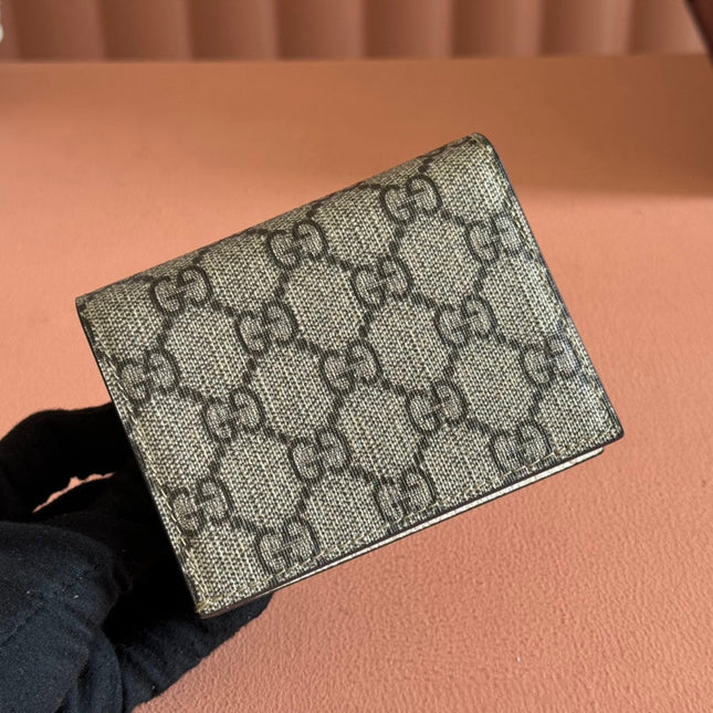 MARMONT BI-COLOUR CARD CASE WALLET 11 IN BEIGE EBONY GG CANVAS WHITE CALFSKIN
