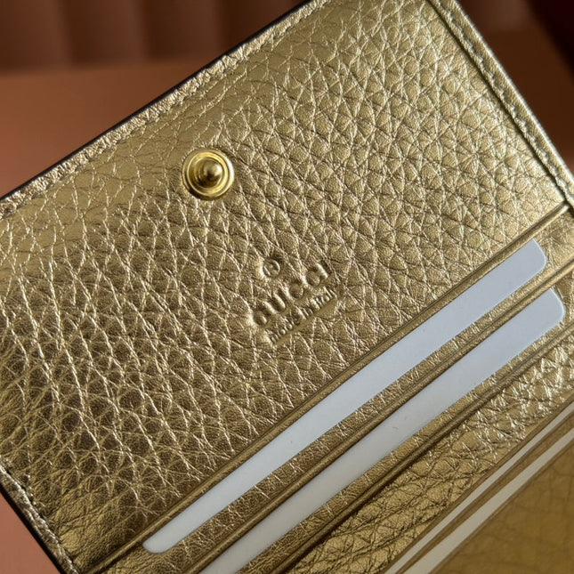 MARMONT BI-COLOUR CARD CASE WALLET 11 IN BEIGE EBONY GG CANVAS GOLD GLOSSY CALFSKIN