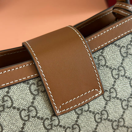 GUCCI 26S PADLOCK TOP HANDLE BAG 20 IN DARK BEIGE AND BROWN CALFSKIN
