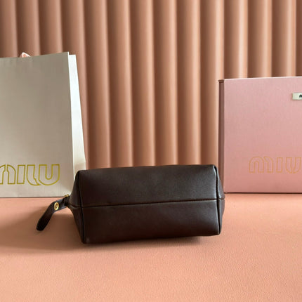 MIUMIU 26S CORDUROY POUCH BAG 25 IN DARK BROWN CALFSKIN GOLD HARDWARE