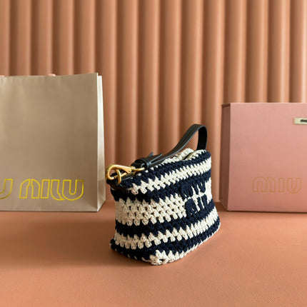 MIUMIU 26S CROCHET POUCH 25 IN BLUE AND WHITE STRIPES WOOL