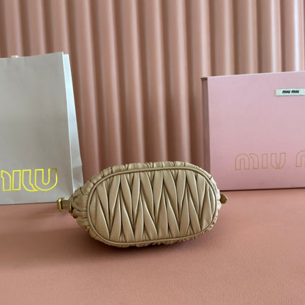 MIUMIU 26S POUCH BAG 15 IN DARK BEIGE CALFSKIN GOLD HARDWARE