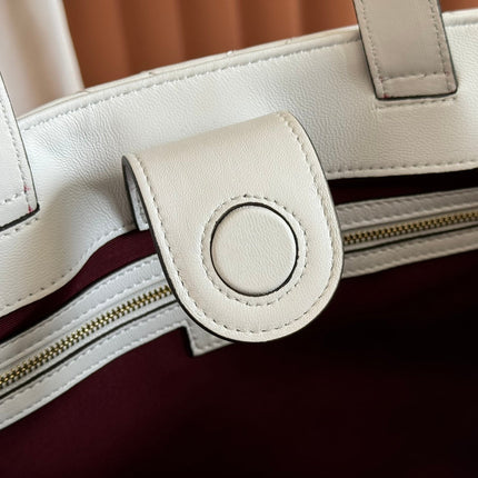 GUCCI 25S SMALL TOTE BAG 39 CM IN WHITE CALFSKIN WITH GOLD HARDWARE