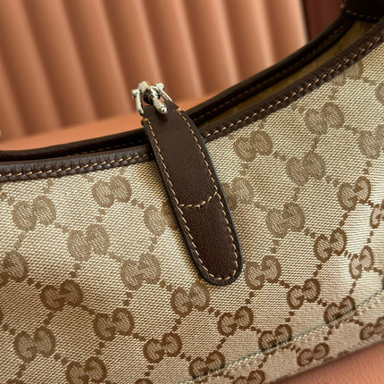 GUCCI 25S JACKIE MONOGRAM 27 CM IN LIGHT BROWN CANVAS AND CALFSKIN
