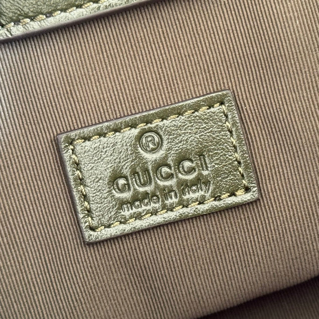 GUCCI 26S GG MARMONT TOTE BAG 17 IN MOSS GREEN CALFSKIN