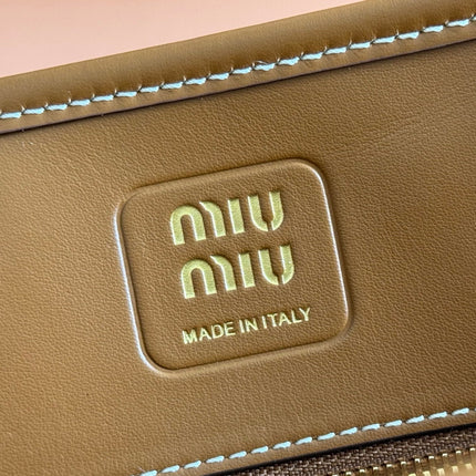 MIUMIU 26S HANDBAG 31 IN BROWN LEATHER AND BEIGE CANVAS