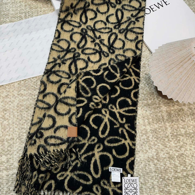 SCARF 186 CM IN BLACK MIX CAMEL BEIGE ALPACA AND WOOL 403823