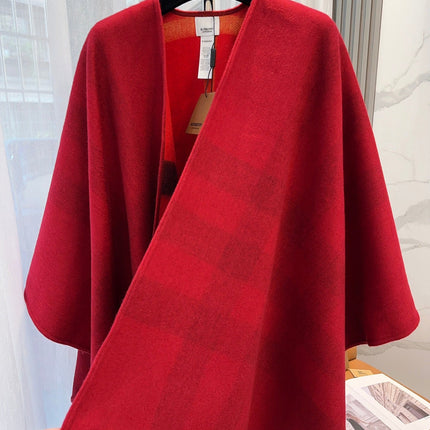 WOOL CAPE 140 CM CHERRY RED AND BLACK 394534
