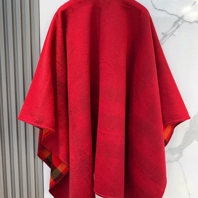 REVERSIBLE CHECK CASHMERE CAPE CHERRY RED AND BLACK 410134