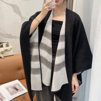WOOL CAPE 140 CM BLACK AND LIGHT GRAY 394535