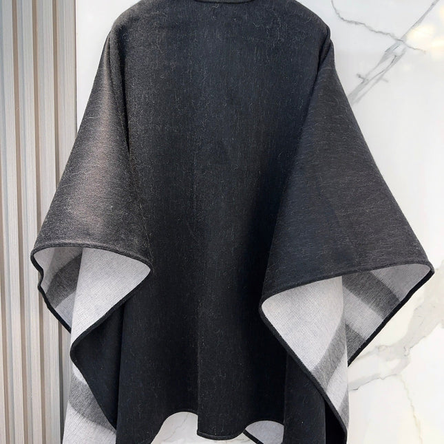 WOOL CAPE 140 CM BLACK AND LIGHT GRAY 394535