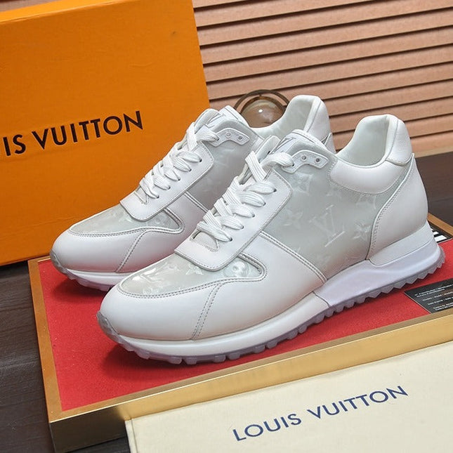 LV TRAINER SHOES IN WHITE MIX GREY EMBOSSED LAMBSKIN