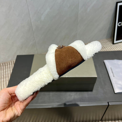 BALENCIAGA 25S SLIPPERS IN BROWN SUEDE AND WHITE WOOL
