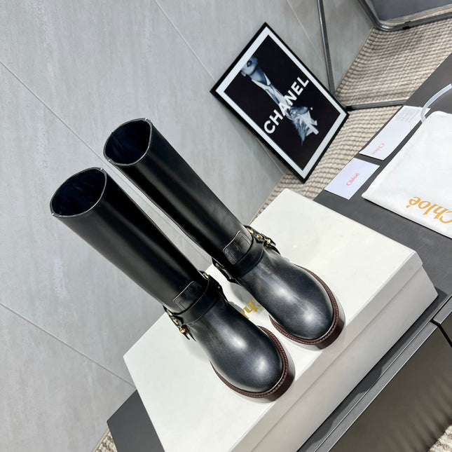 CHLOÉ 26S KNEE-HIGH BOOTS IN BLACK CALFSKIN