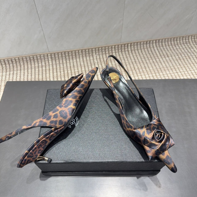 YSL 26S HEELED SLINGBACKS 50 MM IN LEOPARD PRINT FABRIC