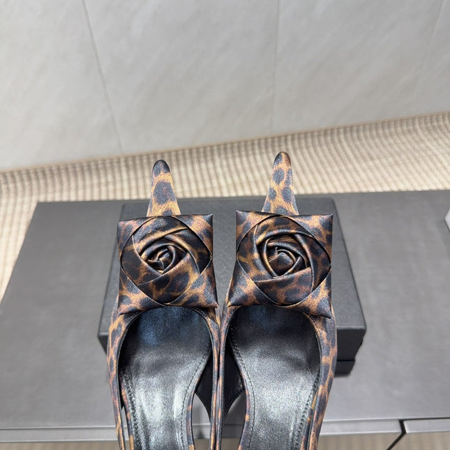 YSL 26S HEELED SLINGBACKS 50 MM IN LEOPARD PRINT FABRIC