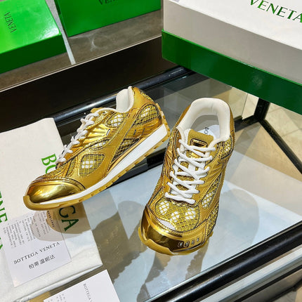 BOTTEGA VENETA 26S ORBIT SNEAKERS IN GOLD TECHNICAL MESH