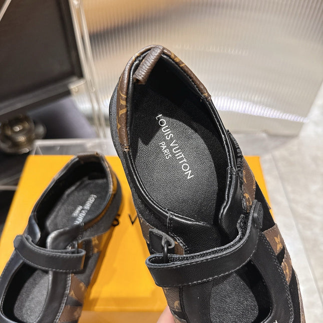LV 26S SNEAKERINA MARY JANE IN BLACK AND DARK BROWN CALFSKIN