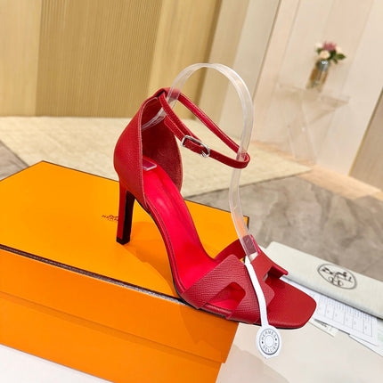 HM 26S H HIGH HEEL SANDALS 90MM IN DEEP RED GRAINED CALFSKIN