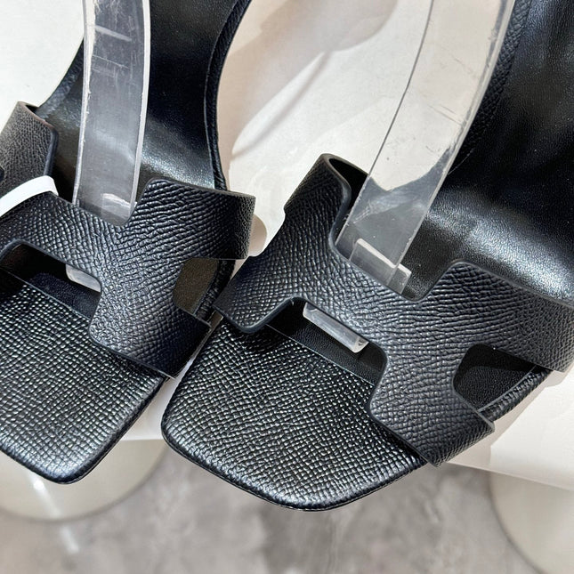 HM 26S H HIGH HEEL SANDALS 90MM IN BLACK GRAINED CALFSKIN