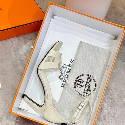 HM 26S H HIGH HEEL SANDALS 90MM IN IVORY WHITE GRAINED CALFSKIN