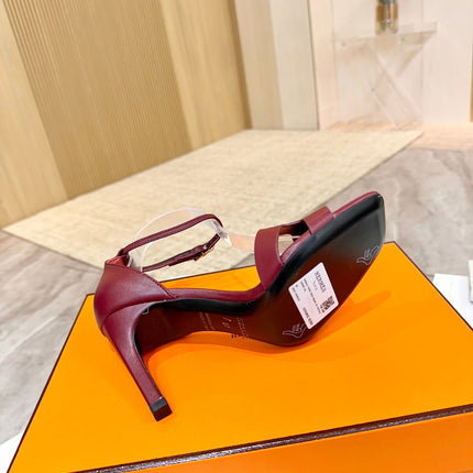HM 26S H HIGH HEEL SANDALS 90MM IN BURGUNDY RED CALFSKIN
