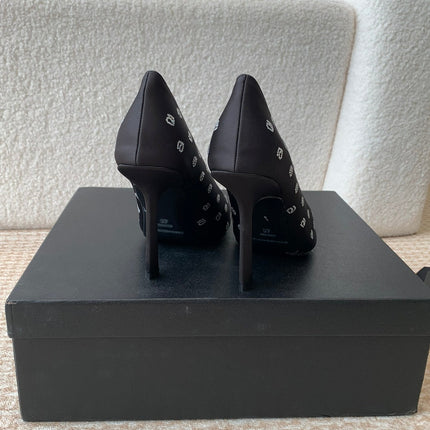 DELPHINE CRYSTAL-EMBELLISHED BLACK SILK PUMPS