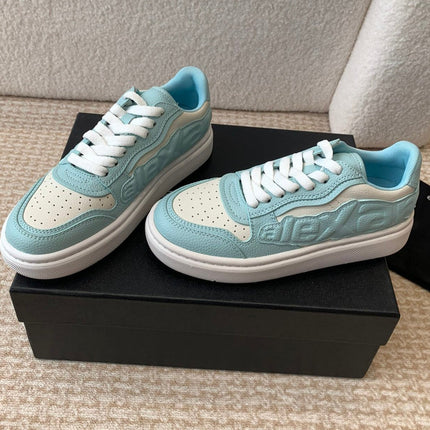 SNEAKER WITH LOGO IN SKY BLUE MIX BEIGE PUFF PEBBLE LEATHER