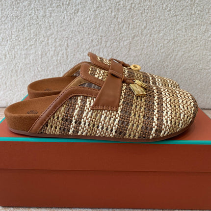 BUBBLE IN MULTICOLOR RAFFIA MIX BROWN LAMBSKIN GOLD HARDWARE